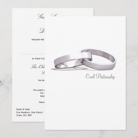 Intwind Rings Silver BLK Civil Partnership Invite Kaart (Voorkant / Achterkant)