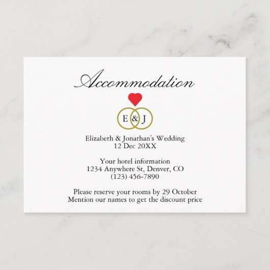 Intwind Rings Wedding Accommodatie Card Informatiekaartje (Voorkant)