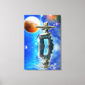 Inuit Eskimo Inukshuk & Moon Fantasy Art Canvas Afdruk (Voorkant)