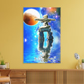 Inuit Eskimo Inukshuk & Moon Fantasy Art Canvas Afdruk (Insitu (Woonkamer))
