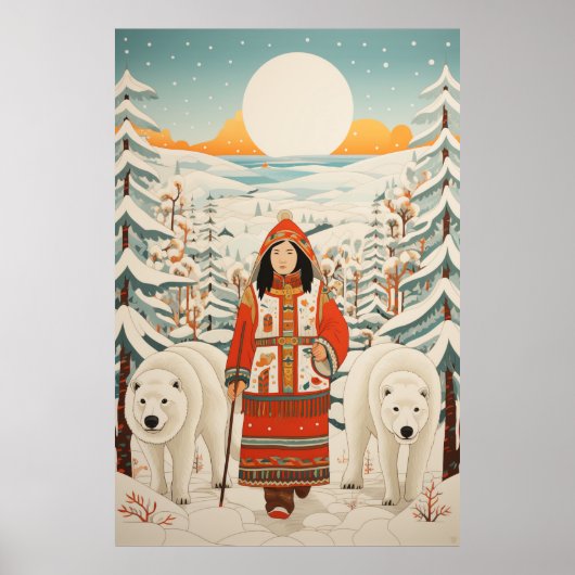 Inuit-geïnspireerde kunst: Arctic Life & Animals Poster (Voorkant)