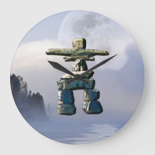 Inuit Inukshuk & Wilderness Moon Art Clock Grote Klok