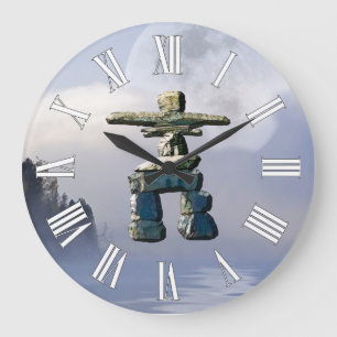 Inuit Inukshuk & Wilderness Moon Art Clock Grote Klok
