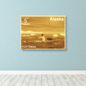 Inuit Kayak - Sepia - Alaska Postage Canvas Afdruk (Insitu (Houten vloer))