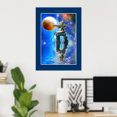 Inukshuk en Galaxy Moon Fantasy Art Poster (Thuiskantoor)