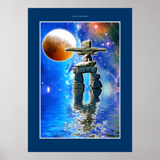 Inukshuk en Galaxy Moon Fantasy Art Poster (Voorkant)