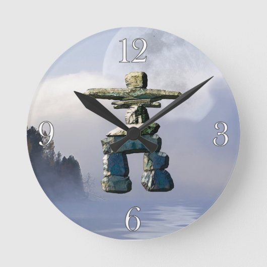 Inukshuk & Wilderness Moon Art Clock Ronde Klok (Voorkant)