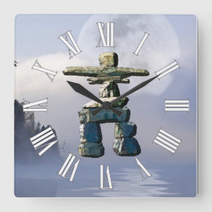 Inukshuk & Wilderness Moon Art Clock Vierkante Klok