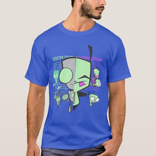 Invader Zim Gir Doom Gridechno Split Face Art vrie T-shirt (Voorkant)