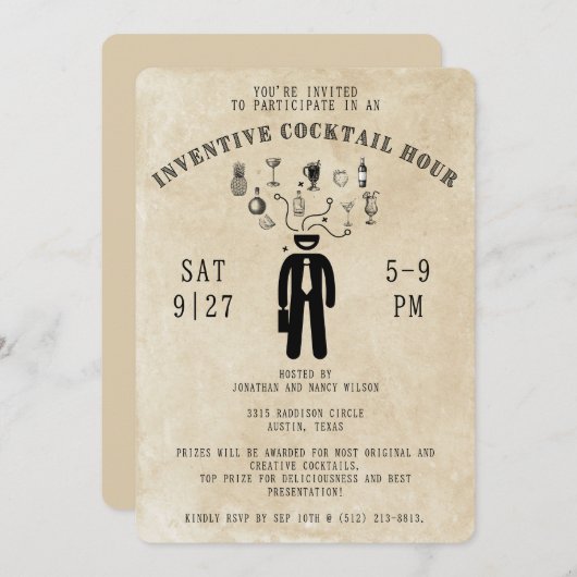 Inventieve Cocktail Uur Party Uitnodiging (Voorkant / Achterkant)