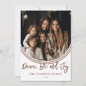 Inverted Arch Trendy Peace, Love and Joy Foto Feestdagenkaart (Voorkant)