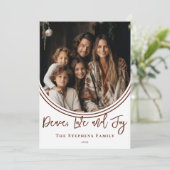 Inverted Arch Trendy Peace, Love and Joy Foto Feestdagenkaart (Staand voorkant)