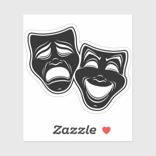 Inverted Black And White Comedy And Tragedy Masks Sticker (Vel)