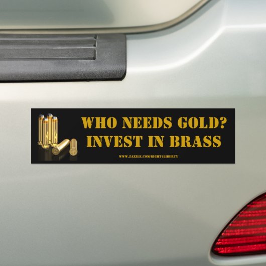 Investeer in messing bumpersticker (Op auto)