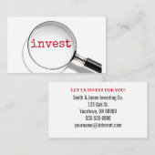 Investeer tekst onder invloed van vergrootglas visitekaartje (Voorkant / Achterkant)