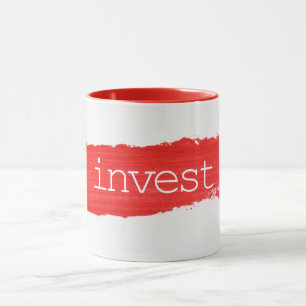 INVESTEREN tekst op rode verf Mok