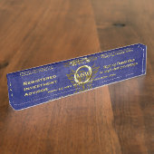 Investment Advisor, Gold Ring, blauw lederen-effec Naambordje (Zijkant)