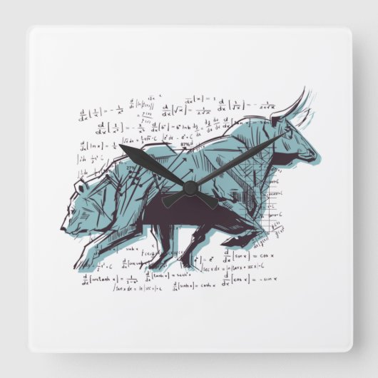 Investor Bull and Bear Market Clock Vierkante Klok (Voorkant)