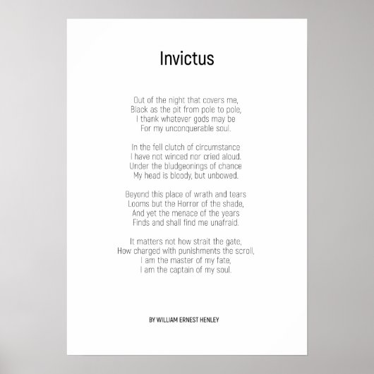 Invictus by William Ernest Henley Poster (Voorkant)