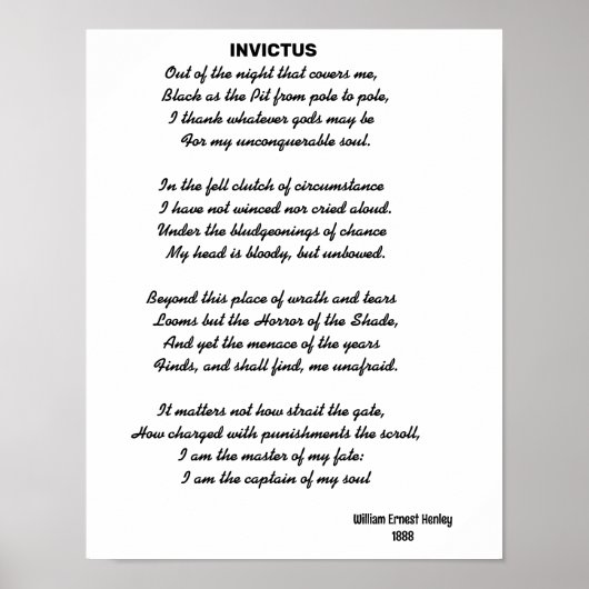 INVICTUS-gedicht Poster (Voorkant)