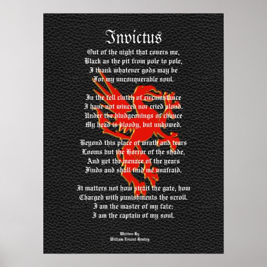 Invictus, inspirerend gedicht zwart met griffon poster (Voorkant)