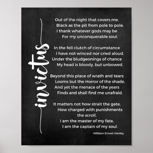 Invictus Poem Black en White Poster (Voorkant)