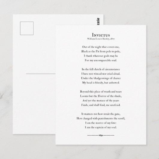 Invictus Poem, inspirerend poëzie Briefkaart (Voorkant / Achterkant)