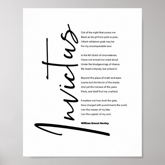 Invictus Poem van Henley in Modern Black Script Poster (Voorkant)
