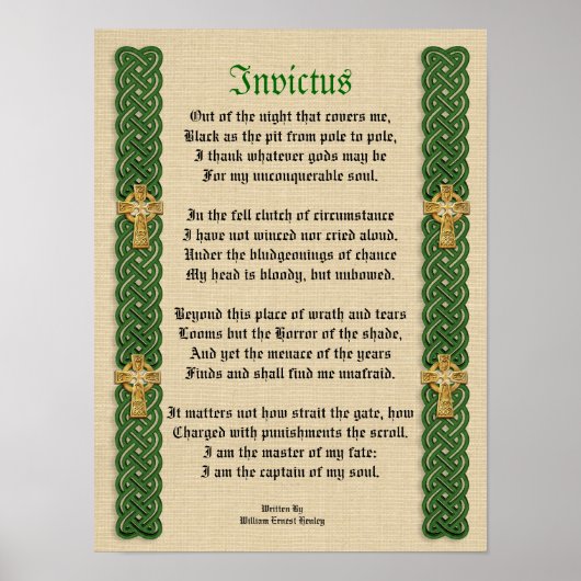 Invictus, Victoriaans gedicht Celtic Knots en krui Poster (Voorkant)
