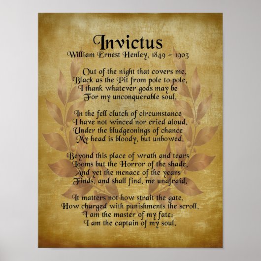 "Invictus", Victoriaans gedicht laurel met poep Poster (Voorkant)