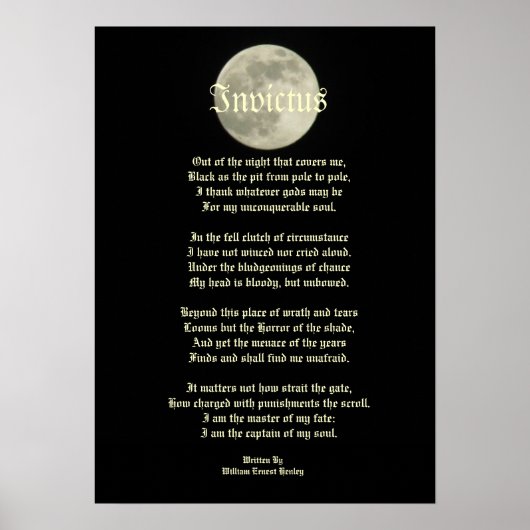Invictus, Victoriaans gedicht op afbeelding van de Poster (Voorkant)