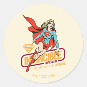 Invincie Supergirl Retro Grafisch Ronde Sticker