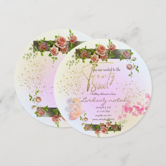 Invitación  20 cumpleaños con rosas perso kaart (Voorkant / Achterkant)