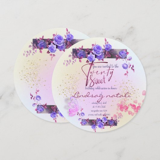 Invitación 20 cumpleaños con rosas personalizada kaart (Voorkant / Achterkant)