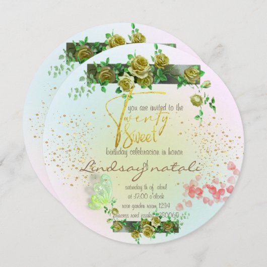 Invitación 20 cumpleaños con rosas personalizada kaart (Voorkant / Achterkant)