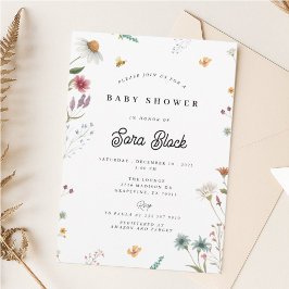Invitación a Baby Shower con flores silvestres Kaart