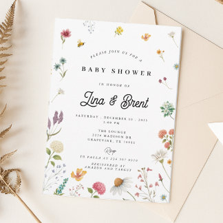 Invitación a Baby Shower con flores silvestres Kaart