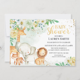 Invitación a Baby Shower para animales florales Kaart