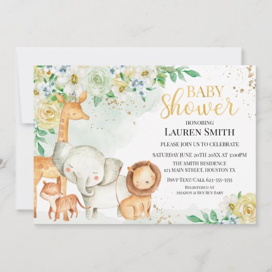 Invitación a Baby Shower para animales florales Kaart (Voorkant)