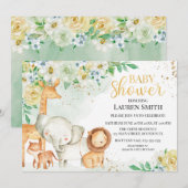 Invitación a Baby Shower para animales florales Kaart (Voorkant / Achterkant)