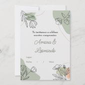 Invitación a compromiso o boda con flores kaart (Voorkant)