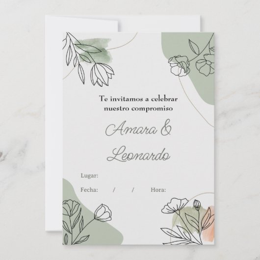 Invitación a compromiso o boda con flores kaart (Voorkant)