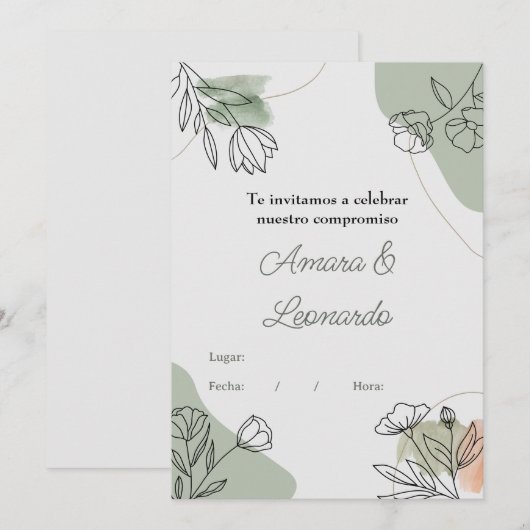Invitación a compromiso o boda con flores kaart (Voorkant / Achterkant)