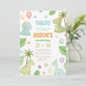 Invitación a la fiesta de cumpleaños de Dinosaurio Kaart (Staand voorkant)