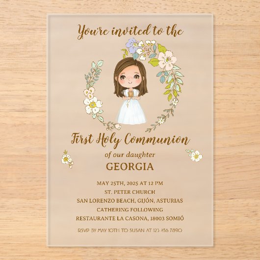 Invitación acrílico GEORGIA Primera Comunión Acryl Uitnodigingen (Voorkant)
