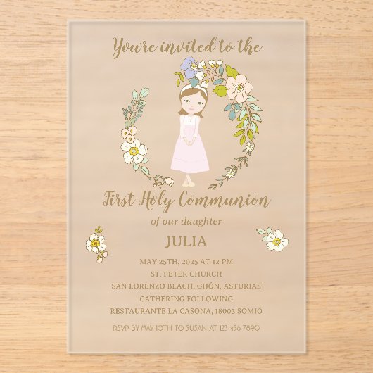 Invitación acrílico JULIA Primera Comunión Acryl Uitnodigingen (Voorkant)