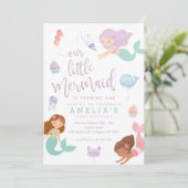 Invitación al cumpleaños de la sirena bajo el mar kaart (Staand voorkant)