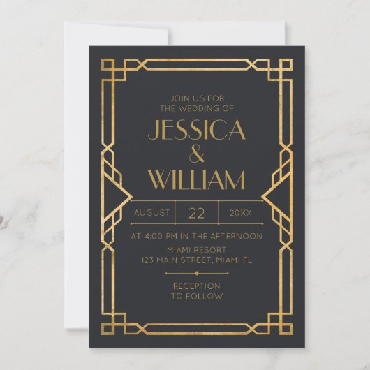 Invitación Art Deco Wedding Invitation 2 Kaart (Voorkant)