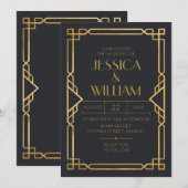 Invitación Art Deco Wedding Invitation 2 Kaart (Voorkant / Achterkant)