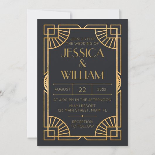 Invitación Art Deco Wedding Invitation Kaart (Voorkant)